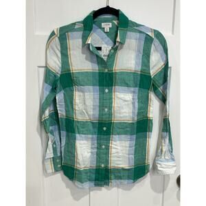 NWT J Crew Women's Green/Blue Plaid/Flannel Shirt Sz XS Cotton Soft Boyfriend